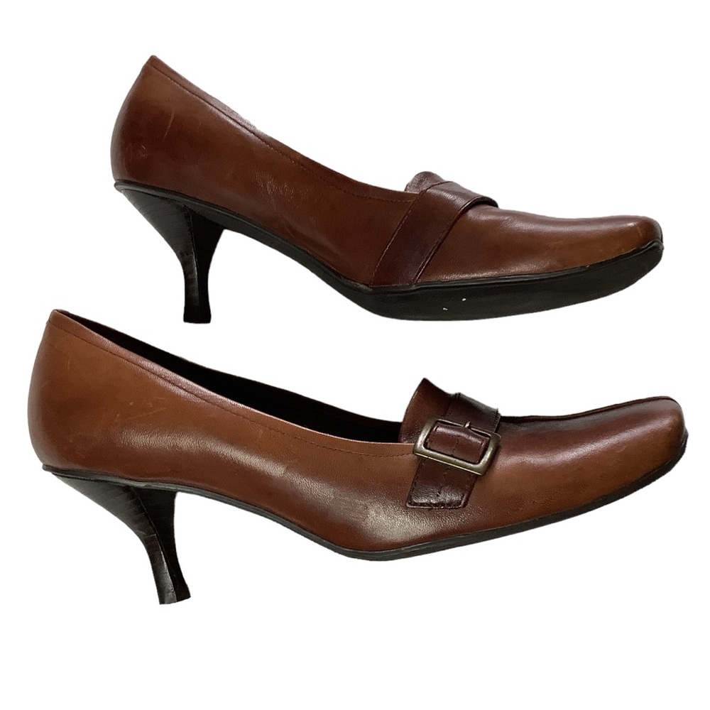US 8 Cathy Jean Brazil Vintage Buckle Brown Leather Kitten Heels READ - Picture 2 of 16